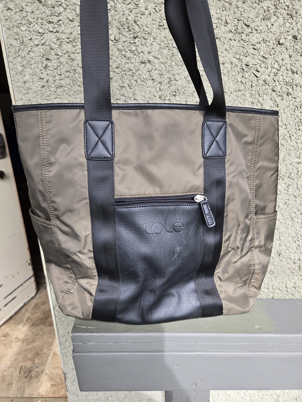 Lole Two-Tone Tote Bag in Taupe and Black